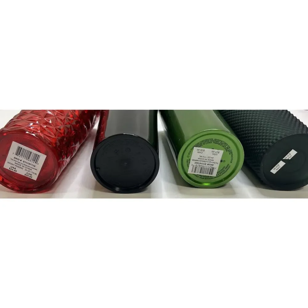 4 Starbucks Mermaid Tumblers Black Drip & Studded -Shiny Green-Red Stars 24 Oz